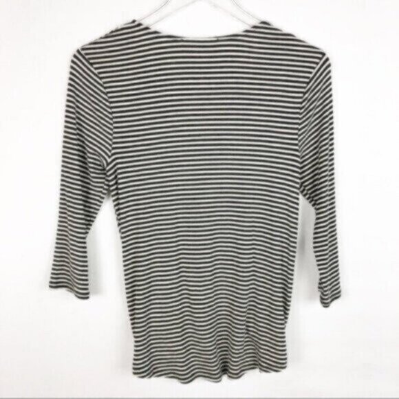 Eri + Ali by Anthropologie | Grey & White Striped 3/4 Sleeve V-Neck Top Size S - Picture 3 of 8